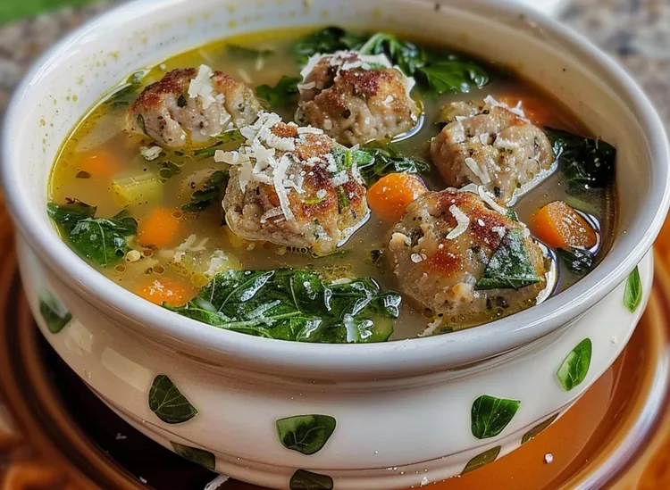 Soup with ground beef, spinach and macaroni