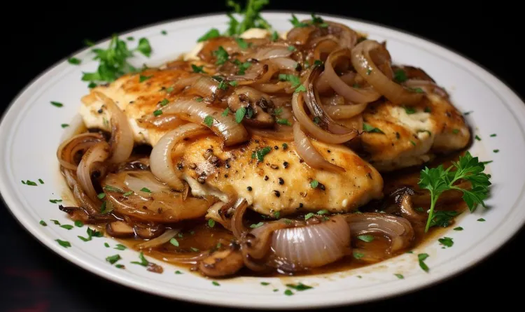 Chicken breast with honey-glazed onions