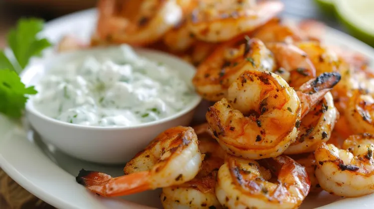 Spiced shrimps with tzatziki