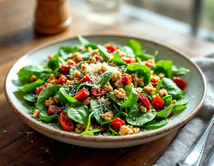 Spinach salad with walnut dressing