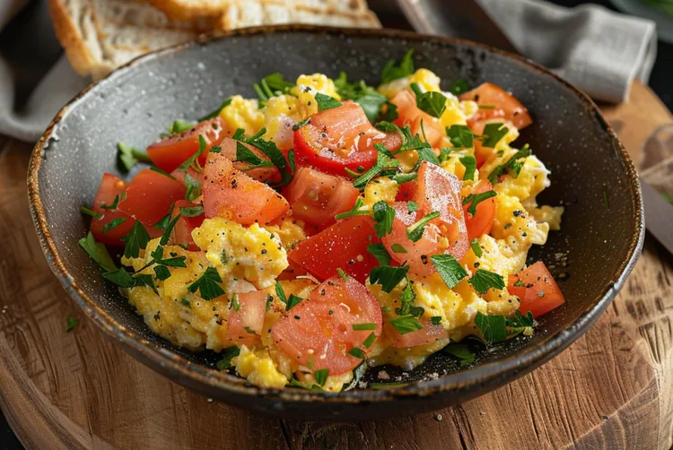 Stir-fried egg and tomato with onions
