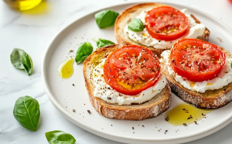 Whole-wheat toast with tomato and hummus