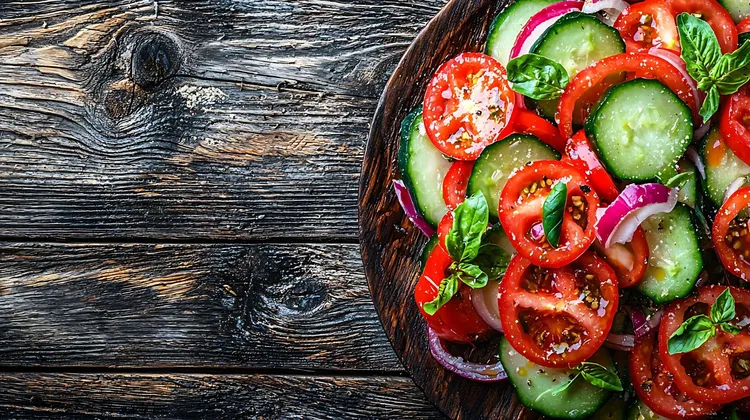 Tomato, cucumber and red pepper salad