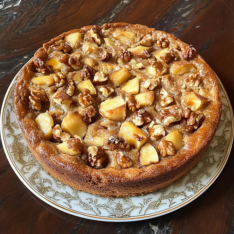 Upside-down apple & walnut cake