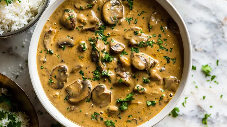 Vegan mushroom curry with rice
