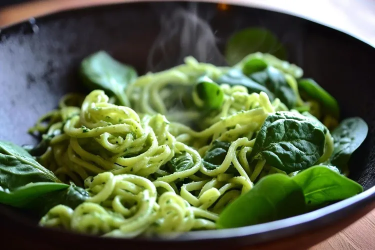 Wilted spinach noodles