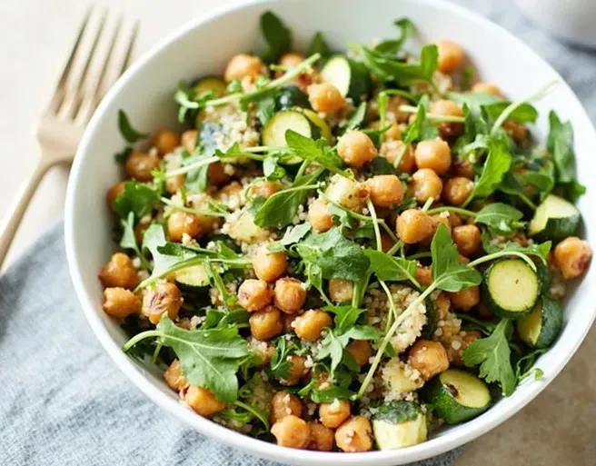 Zucchini, rice and chickpea salad