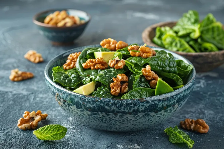 Avocado, spinach and walnut salad
