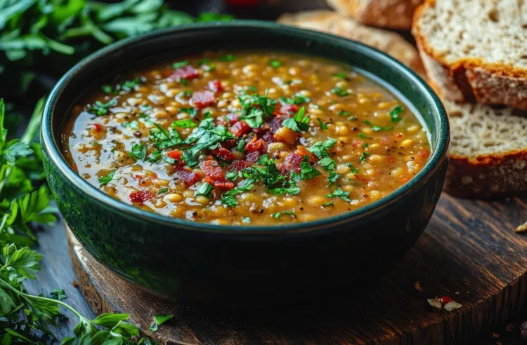 Bacon, vegetable and lentil soup