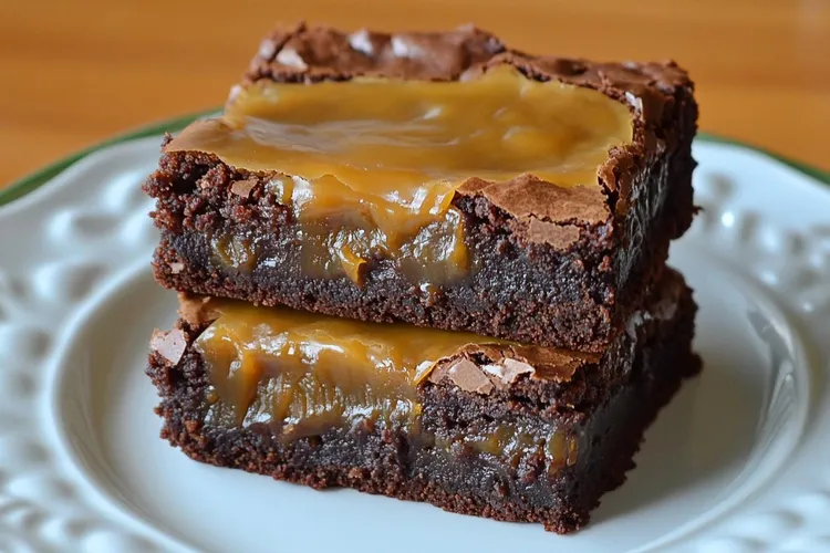 Brownies with caramel sauce