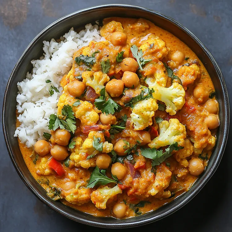 Cauliflower, chickpea, tomato and coriander curry
