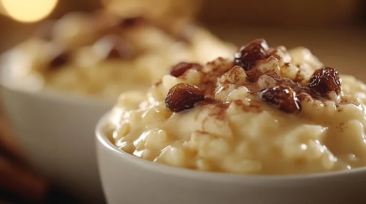 Coconut cauliflower rice pudding with raisins and cinnamon