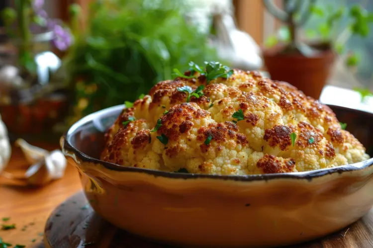 Cheesy whole baked cauliflower