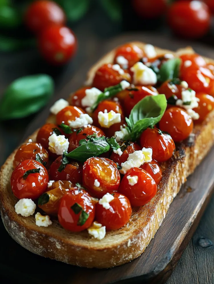 Roasted cherry tomatoes with feta and basil
