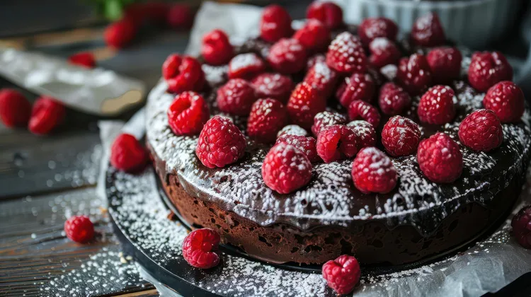 Chocolate and raspberry baked ricotta cake