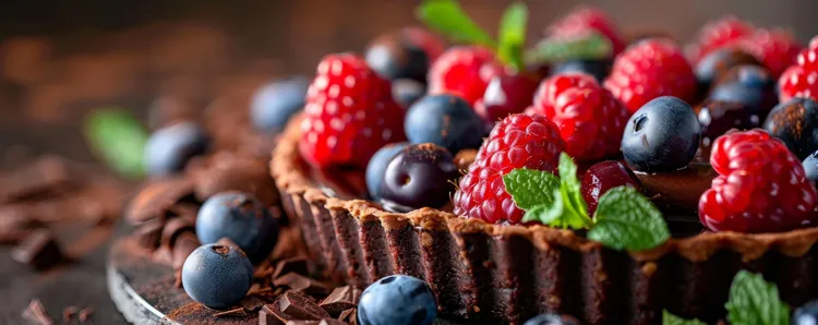 Chocolate chia tart with berries