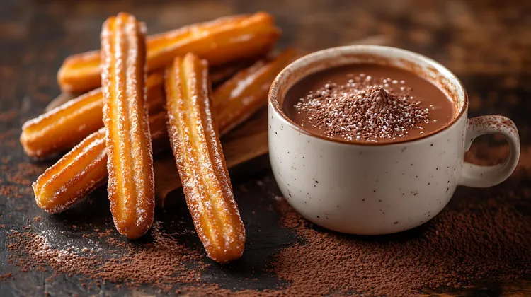 Churros with cinnamon sugar and hot chocolate