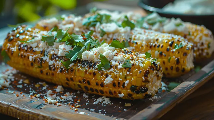 Grilled corn on the cob with feta butter