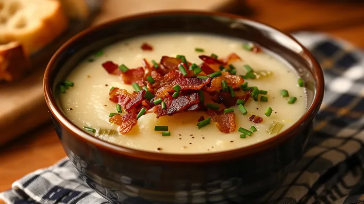 Creamy cauliflower and potato soup with bacon