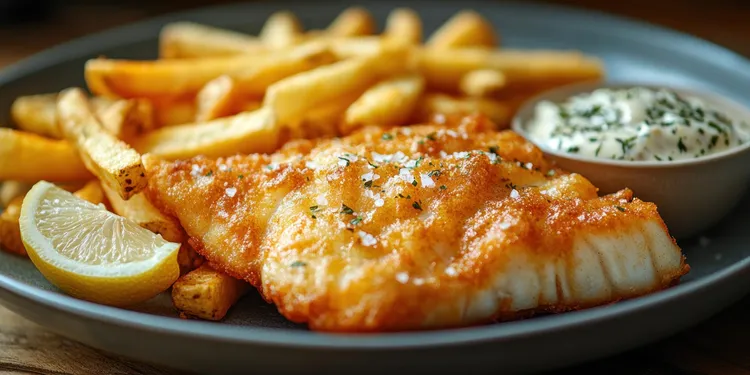 Fish and chips with yoghurt tartare