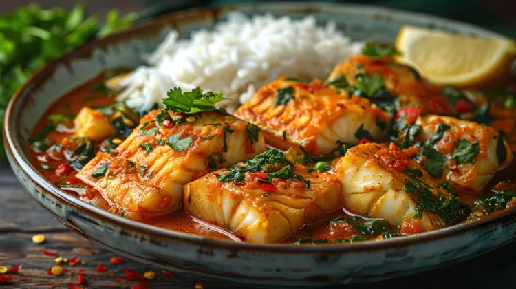 Fish curry with spinach