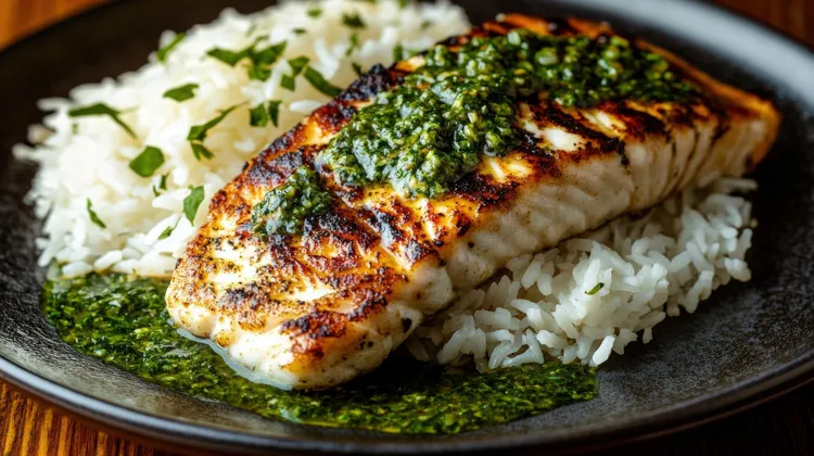 Fish with coconut rice and lime and coriander gremolata
