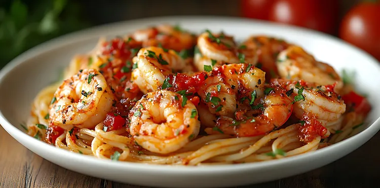 Garlic and chilli shrimps with pasta
