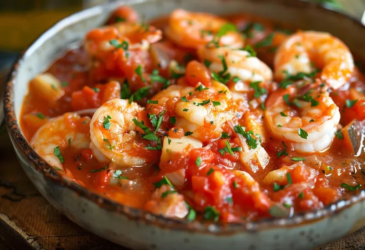 Garlic shrimps with tomato, chilli & thyme