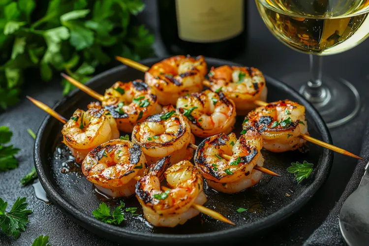 Grilled shrimp with red pepper, garlic and coriander