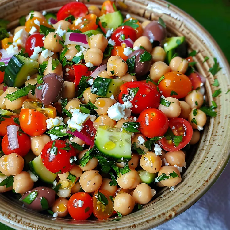 Mediterranean chickpea salad with feta cheese