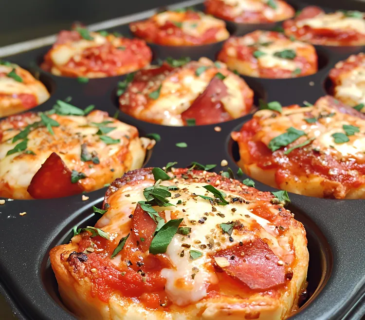 Paleo pepperoni and sun-dried tomato cauliflower pizza cups