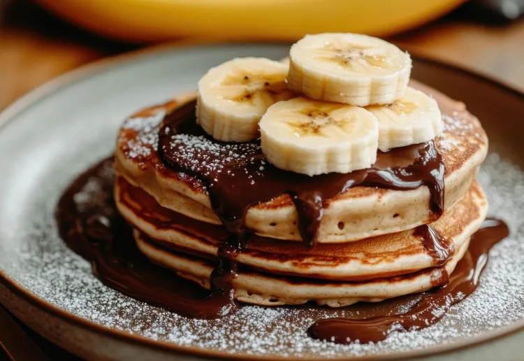 Banana pancakes with chocolate sauce