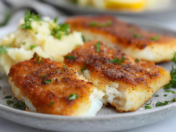 Parsley-crumbed fish with lemon-garlic mash