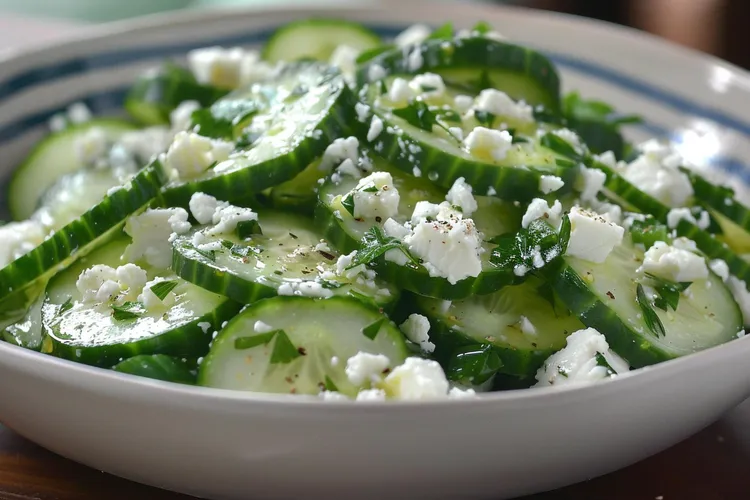 Cucumber salad with feta, basil and cilantro