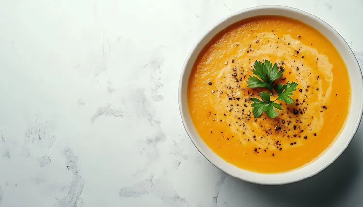 Roasted red pepper and cauliflower soup with goat cheese