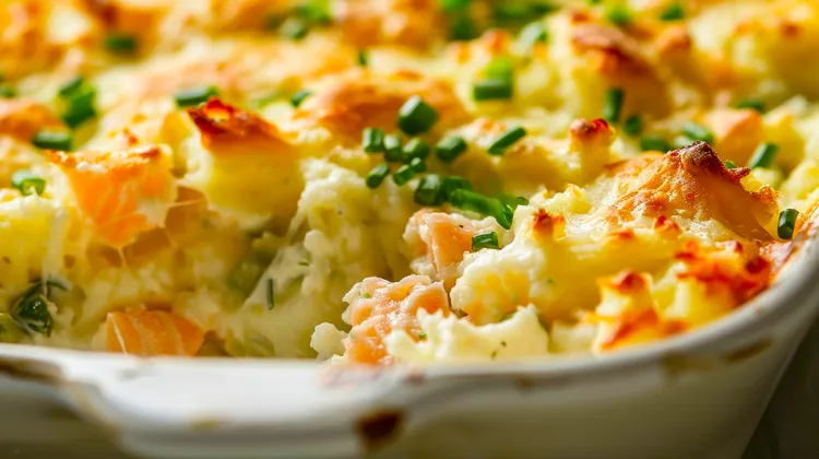 Salmon mornay with potato and cauliflower mash