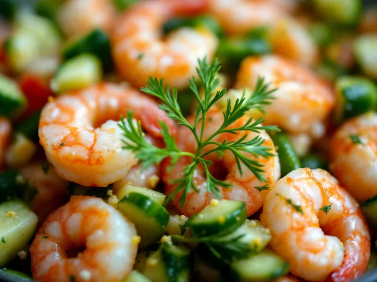 Shrimp, cucumber and bean starter