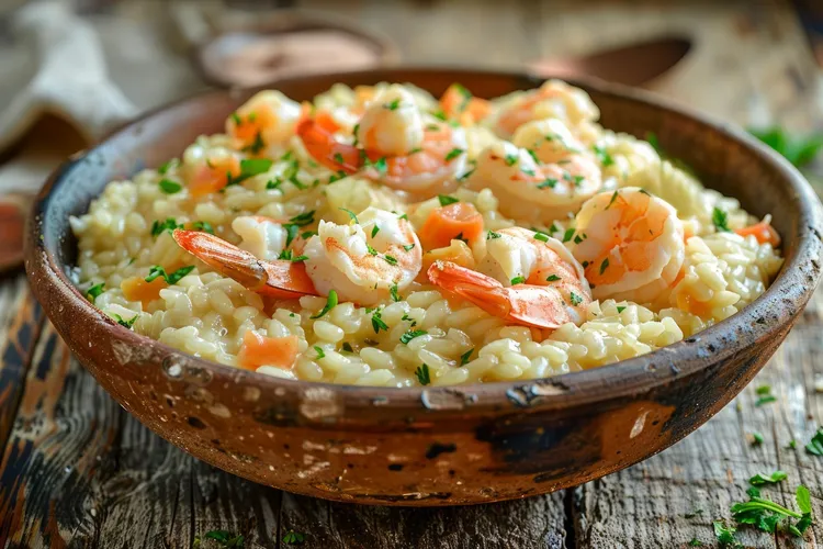 Shrimp, leek & carrot risotto