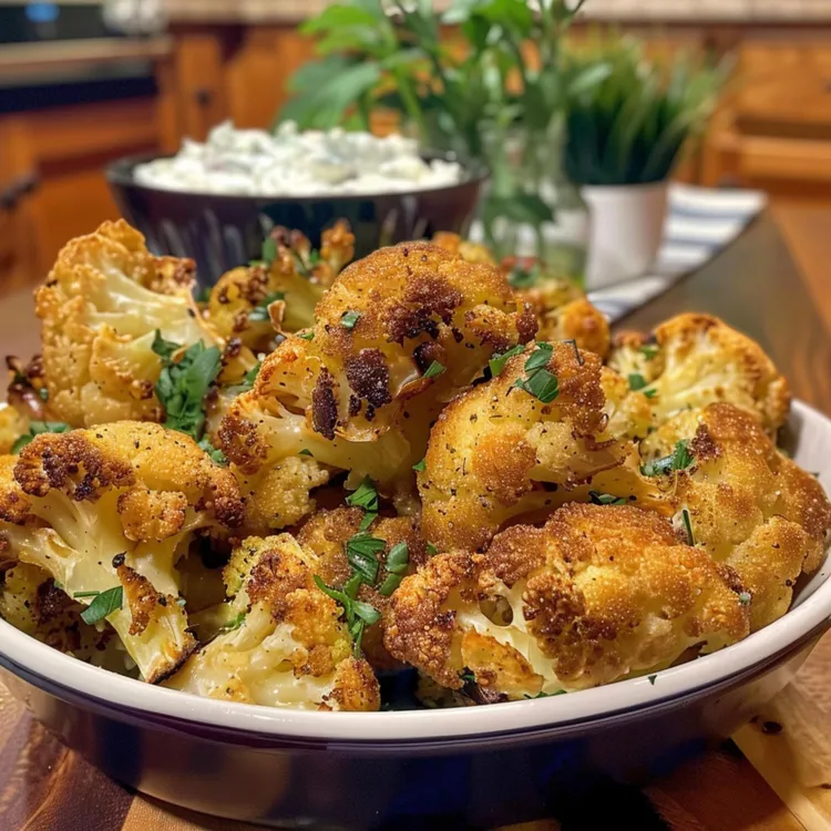 Spiced fried cauliflower with yoghurt and mint sauce