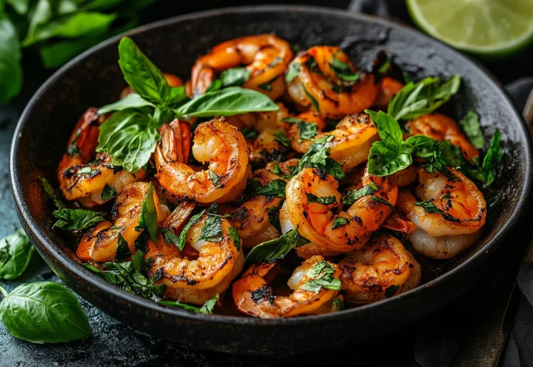 Shrimp with lemon, basil and spices