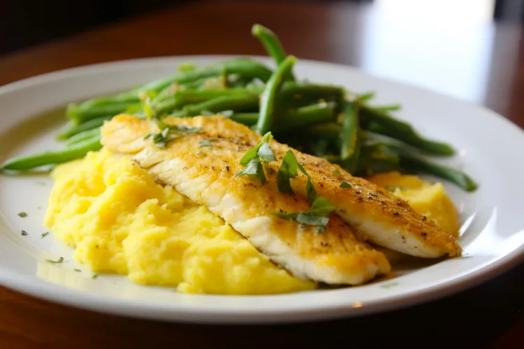 Sweet chilli fish with mash & beans