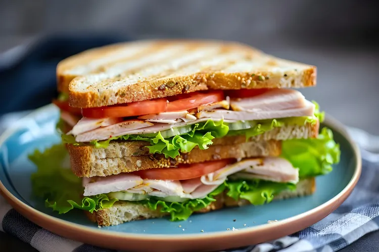 Turkey ham sandwich with lettuce and tomato