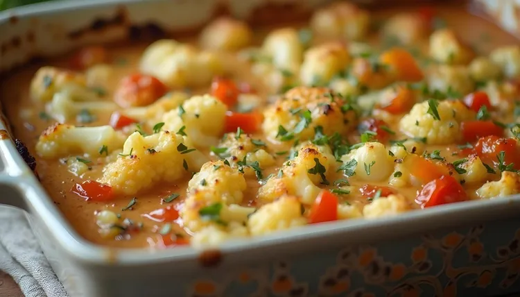 Vegan cauliflower and tomato casserole