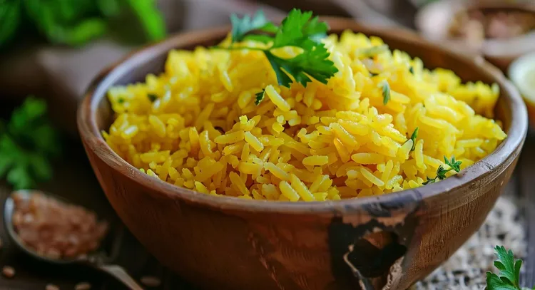 Turmeric yellow rice with onion and garlic
