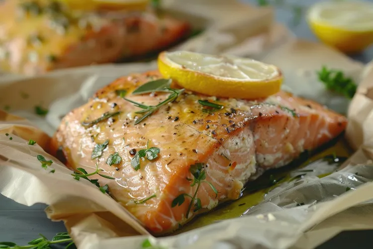 Lemon-garlic broiled salmon with olive oil
