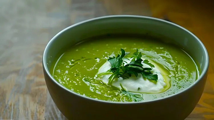 Asparagus soup with lemon creme fraiche