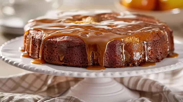 Banana and walnut cake with sticky caramel