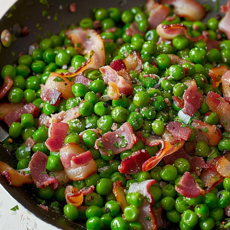 Broad beans and peas sauteed with bacon