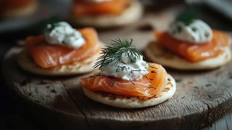 Buckwheat blinis with smoked salmon and dill cream