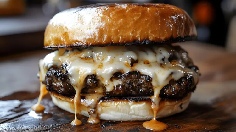 Beef burgers with cheddar cheese and toasted buns